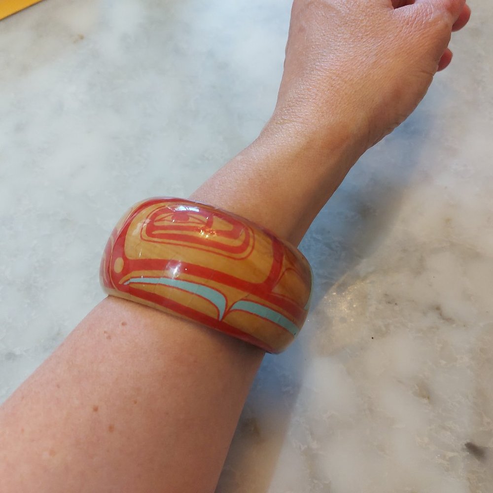 Indigenous Wood & Paper Laminate Bangle Bracelet, design by Morgan Green